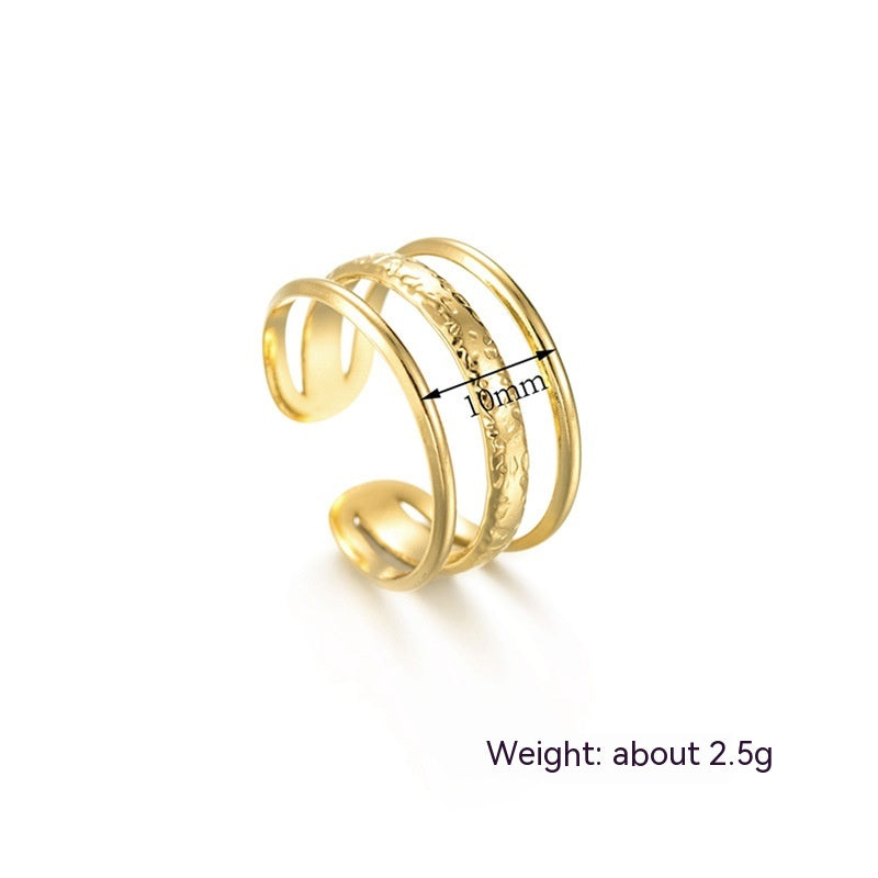 Women's Retro Titanium Steel Three-line Embossed Ring