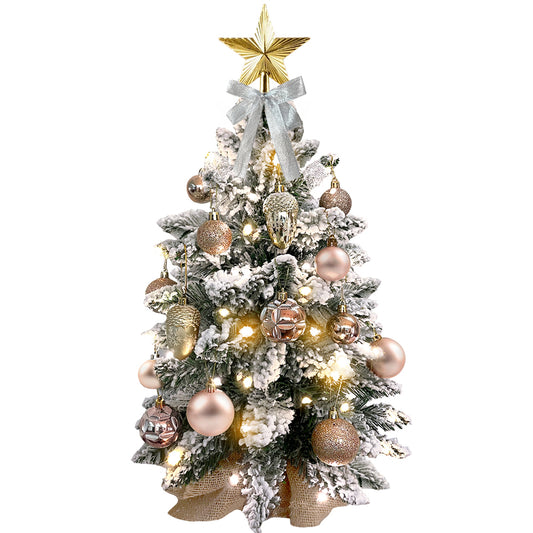 Holiday 2ft Mini Artificial Christmas Tree Small Tabletop Christmas Decoration with Flocked Snow, Exquisite Decor & Xmas Ornaments For Table Top For Home & Office