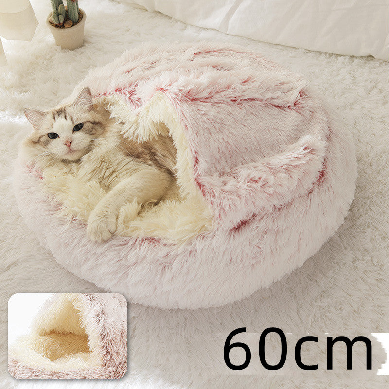 Pet 2 In 1 Dog And Cat Bed Winter Bed Round Plush Warm Bed Soft Long Plush Pets Bed