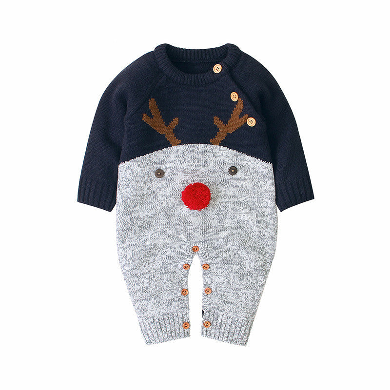 Holiday Knitted Deer Romper Christmas Sweater