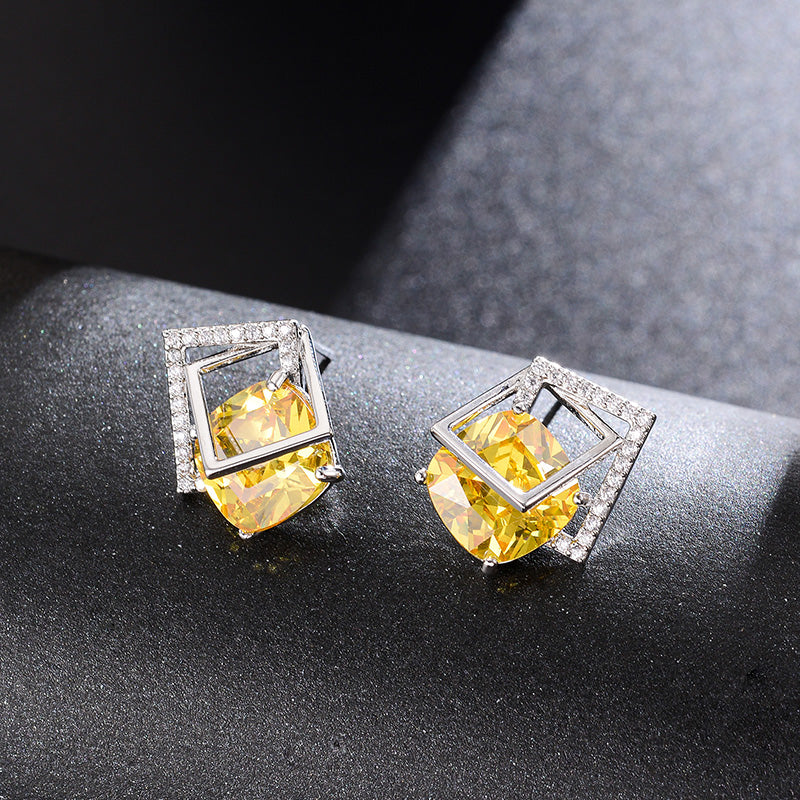 Women's Vintage Luxury Champagne Gold Square Earrings