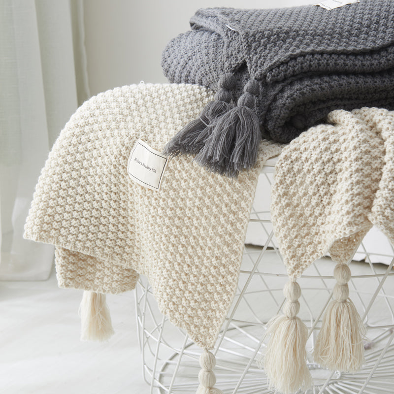 Home Luxury Wool Fringed Knitted Blanket