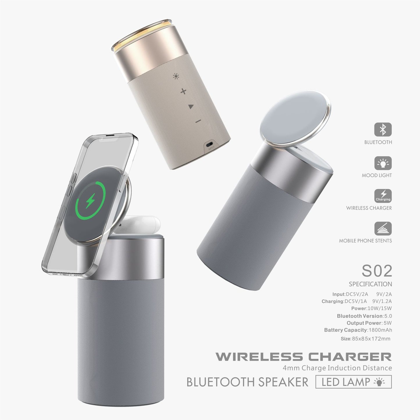 Mobile Multi-Function 3 in 1 IPhone and AirPods Wireless Charger Portable Bluetooth Speaker with Touch Lamp For Home and Office