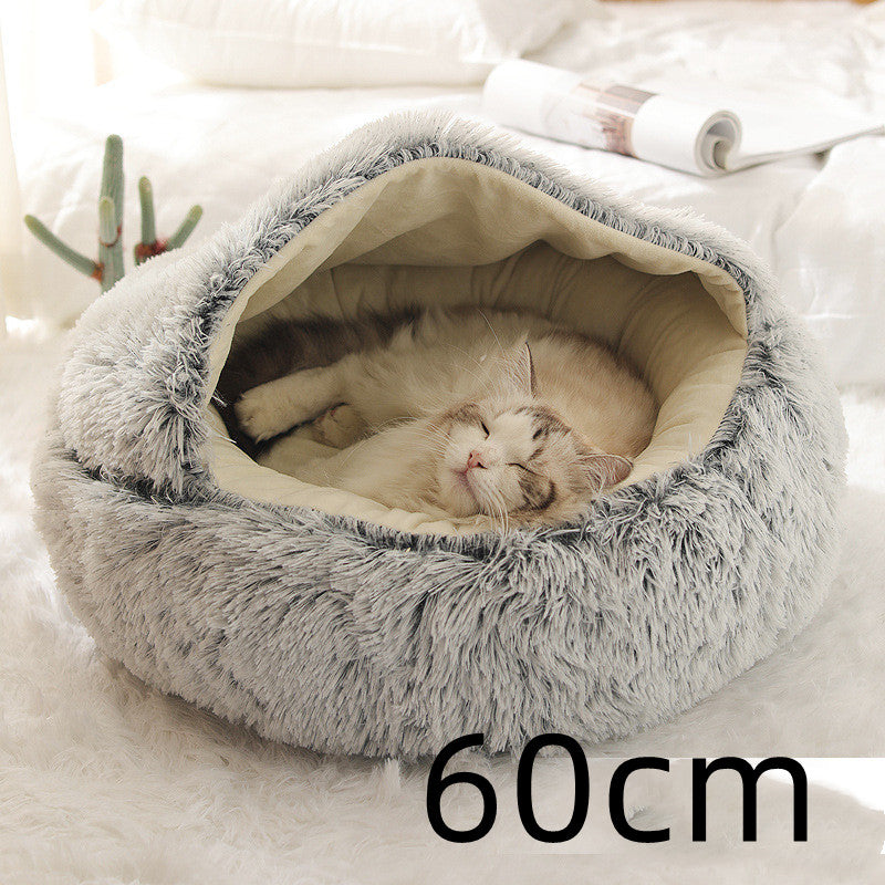 Pet 2 In 1 Dog And Cat Bed Winter Bed Round Plush Warm Bed Soft Long Plush Pets Bed