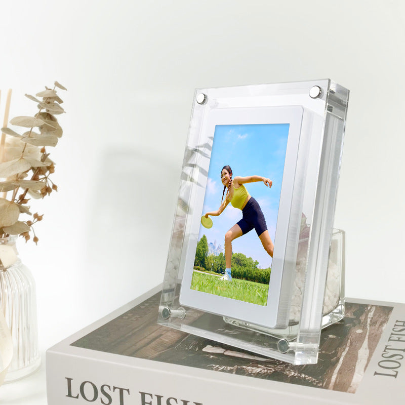 Home Office Digital Acrylic Picture Frame Video Player Digital Photo Frame Vertical Display With 1GB And Battery Type C