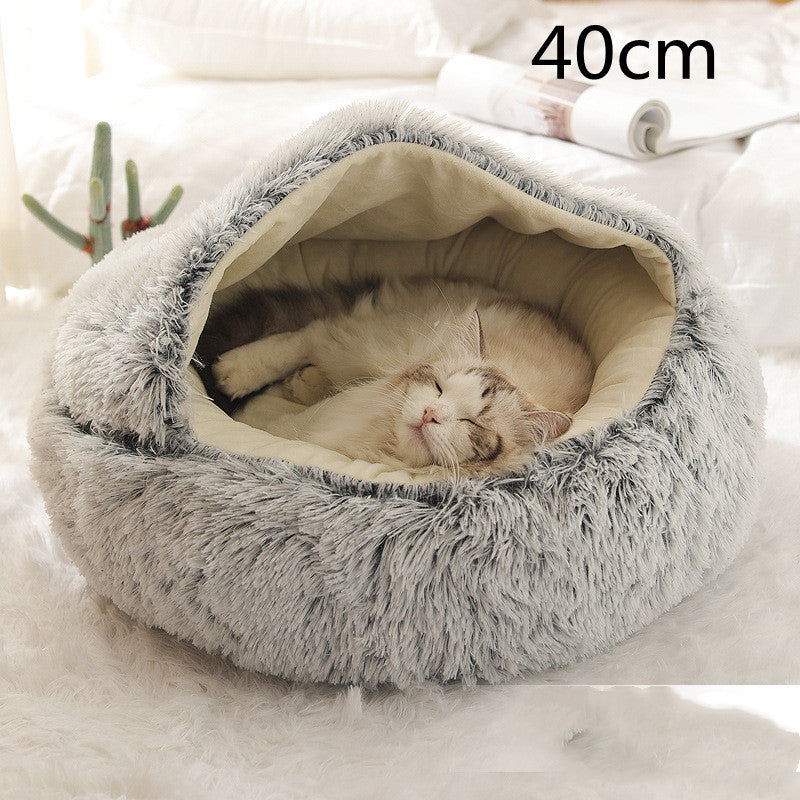 Pet 2 In 1 Dog And Cat Bed Winter Bed Round Plush Warm Bed Soft Long Plush Pets Bed