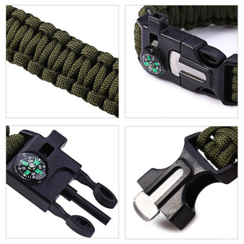 Emergency Survival Bracelet with Embedded Compass Whistle Fire Starter Scraper Accessories, Suit For Hiking, Camping, Fishing And Hunting