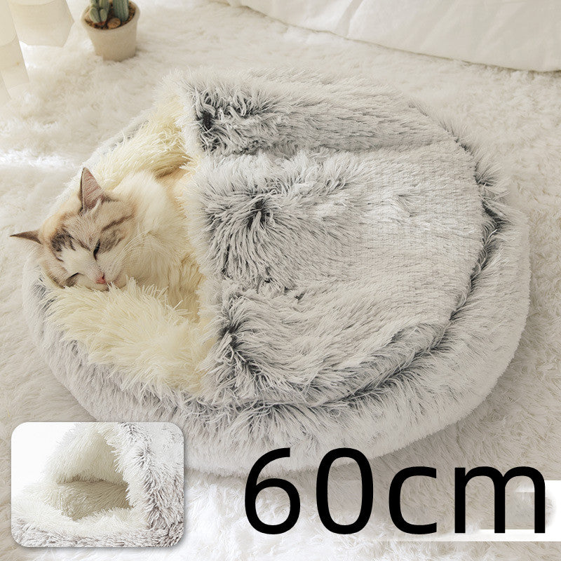 Pet 2 In 1 Dog And Cat Bed Winter Bed Round Plush Warm Bed Soft Long Plush Pets Bed