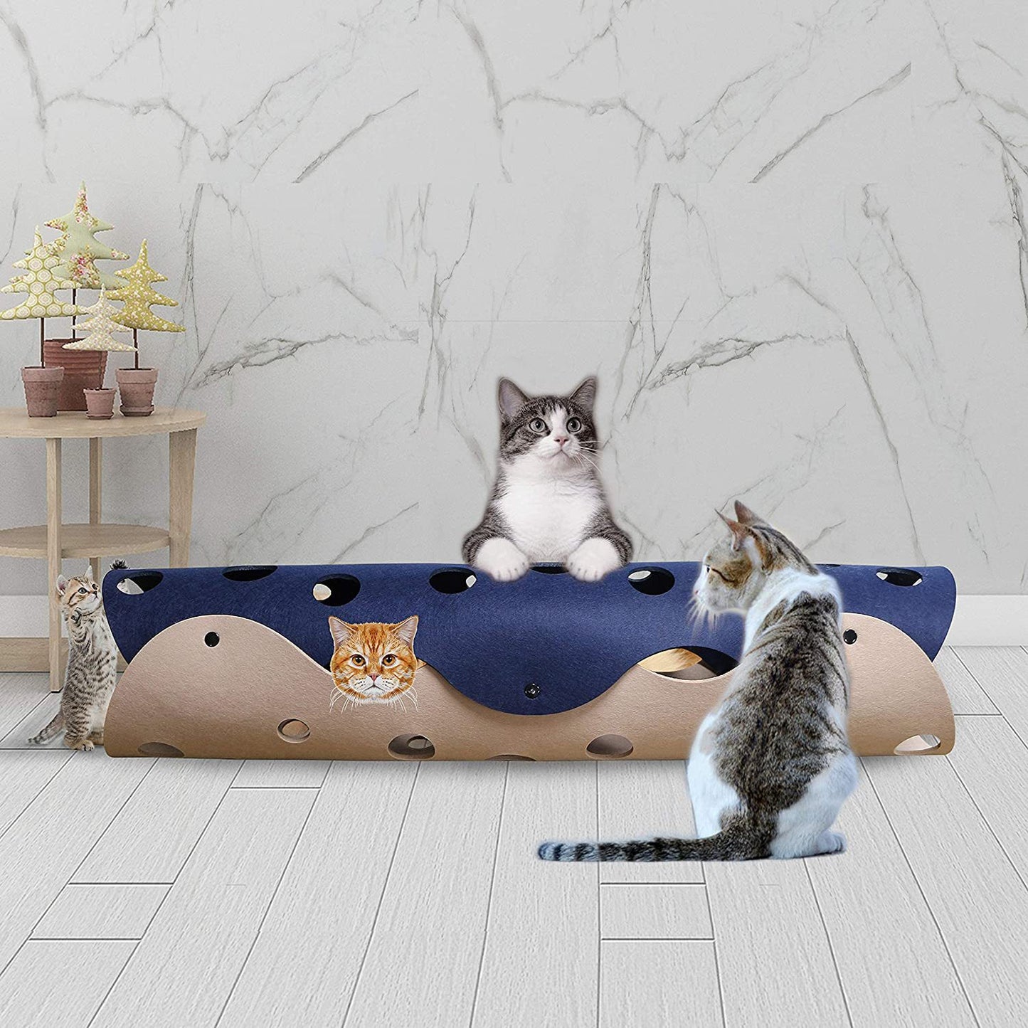 Pet Cat Tunnel Toy Felt Pom Kitten Nest Collapsible Tube House Tunnel Interactive Pet Toy Cat Accessories