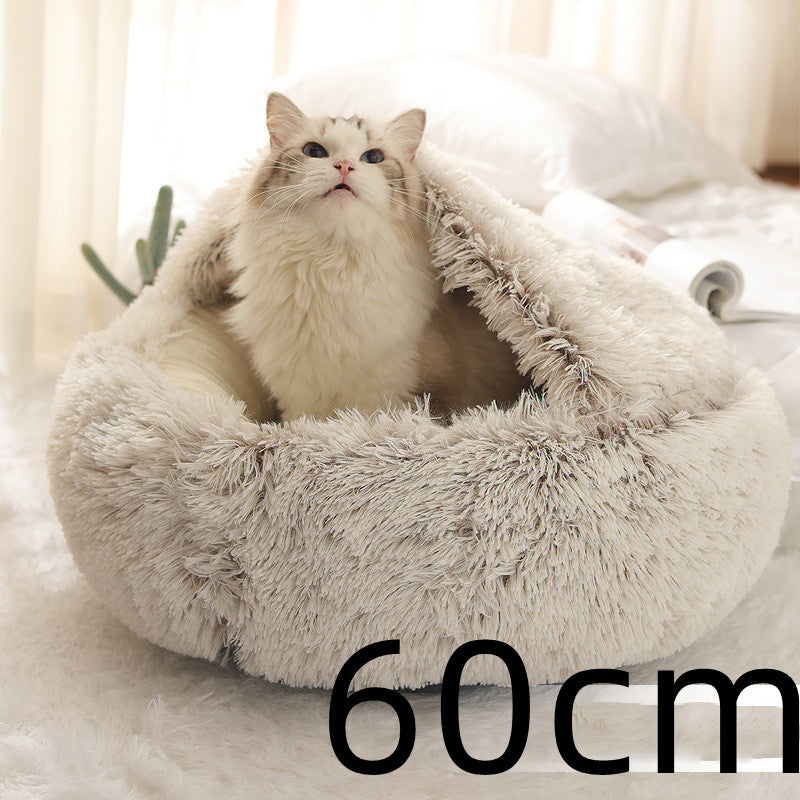 Pet 2 In 1 Dog And Cat Bed Winter Bed Round Plush Warm Bed Soft Long Plush Pets Bed