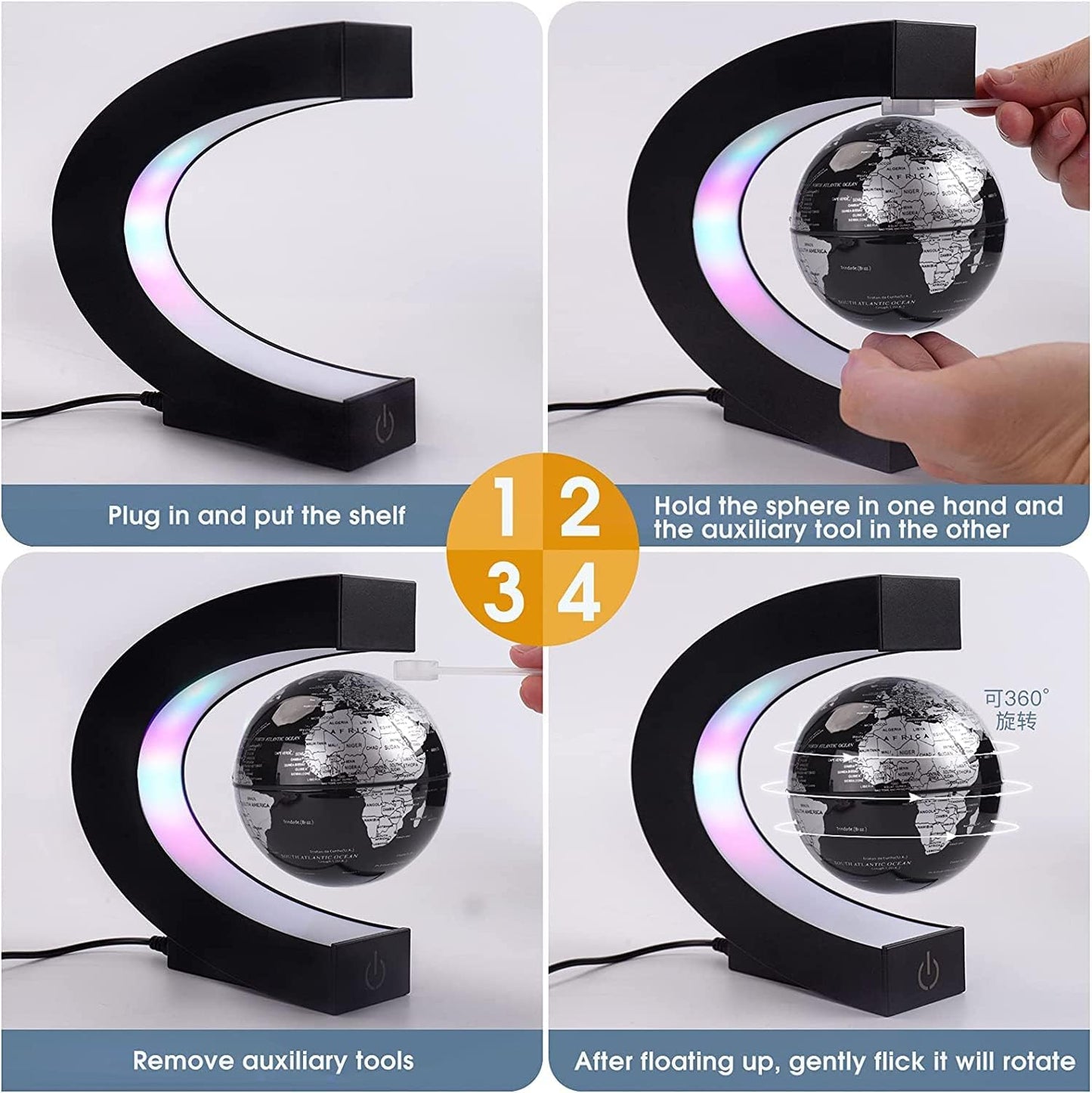 Children and Adults Magnetic Levitating Globe with LED Light - For Kids Adults Learning - 3.5 Inch Floating Globe Decor, Perfect Cool Gift In Office Home