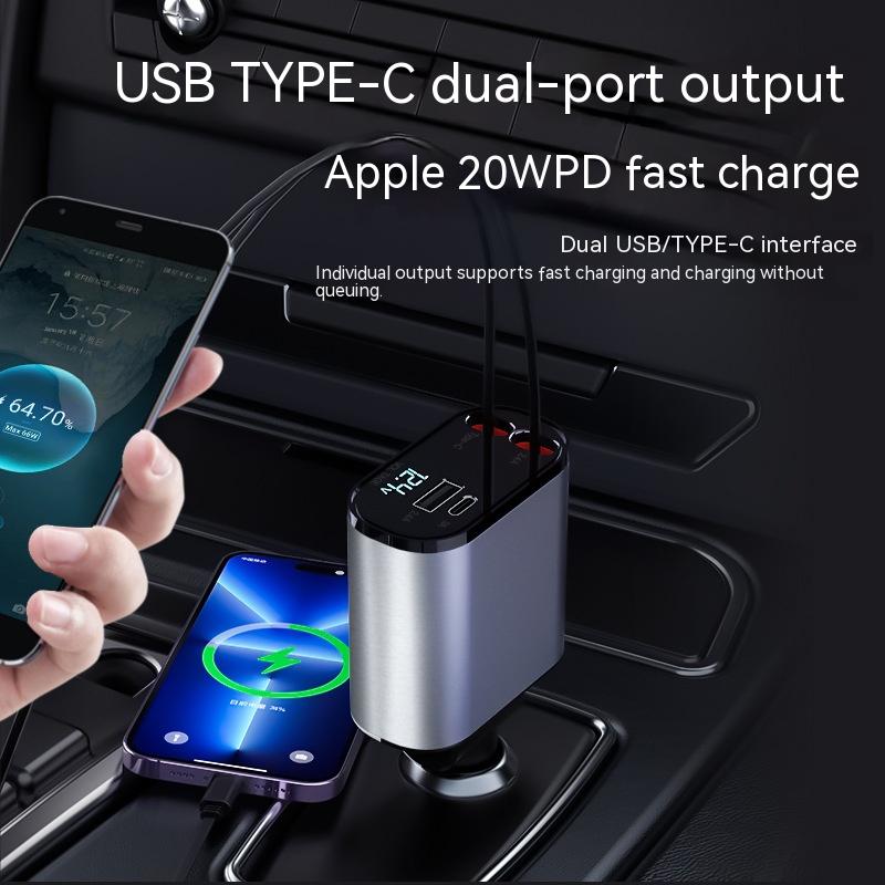 Mobile Super Fast 100W Metal Car Charger Cigarette Lighter USB and TYPE-C Adapter