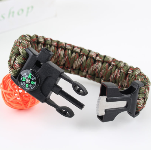 Emergency Survival Bracelet with Embedded Compass Whistle Fire Starter Scraper Accessories, Suit For Hiking, Camping, Fishing And Hunting