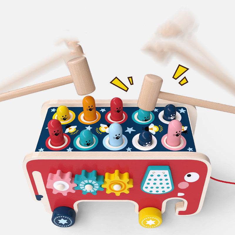 Children Toddler Montessori Wooden Pounding Animal Toy Bus Early Educational Set Children Toy Musical Instrument