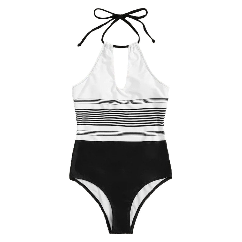 Women Swimsuit Chic One-Piece Striped Swimsuit