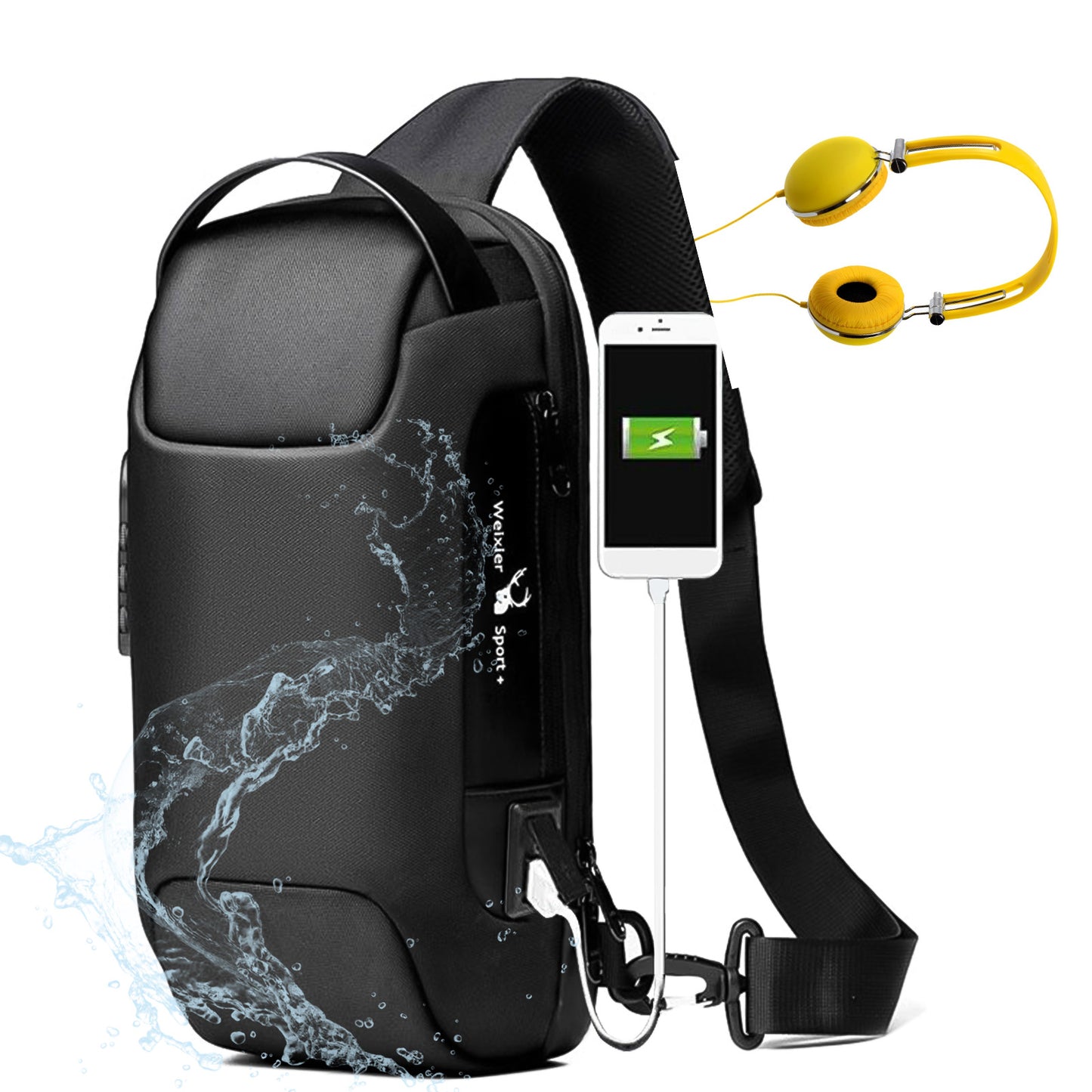 Men's Waterproof USB Anti-Theft Oxford Crossbody Shoulder Sling Bag Multifunction Travel Pack