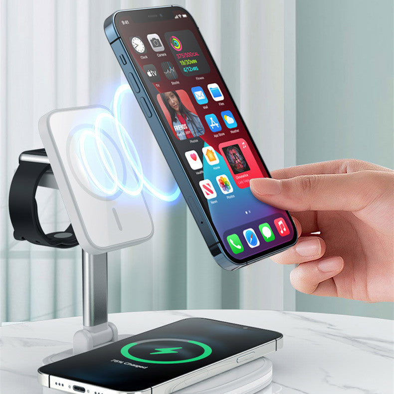 Mobile Three-in-One Wireless Foldable Magnetic Charger Stand